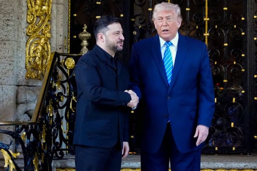 Los presidentes Donald Trump y Volodímir Zelensky iniciaron su reunión en Mar-a-Lago, Florida, con un apretón de manos, para discutir una propuesta
