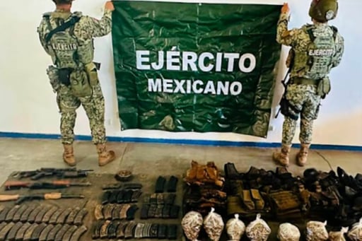 En operativos militares en Culiacán y Badiraguato, Sinaloa, se aseguraron drogas, un dron, armas automáticas, un aditamento lanzagranadas y explosivos
