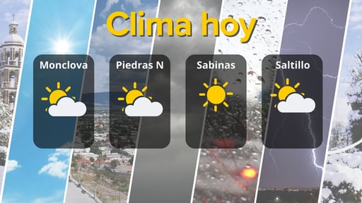 Coahuila experimentará cielos soleados y nublados con viento moderado, acompañados de temperaturas máximas de 27° y mínimas de 5° en Sabinas.  El clima