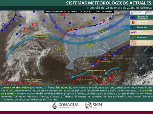El SMN prevé frío extremo, lluvias fuertes y vientos intensos en México, con heladas, riesgo de inundaciones y posible caída de nieve en zonas montañosas.