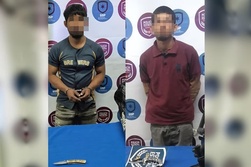 Rondines de vigilancia derivan en la detención.  Elementos de la Policía Estatal Región Centro lograron la detención de dos hombres armados con navajas, luego