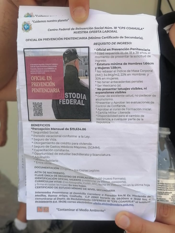 Cefereso Ramos Arizpe recluta médicos y personal administrativo en Monclova