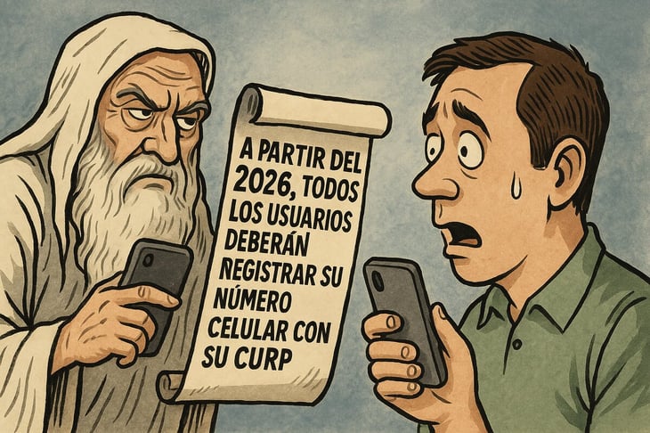 Caricatura editorial - CURP obligatorio para mantener tu línea 