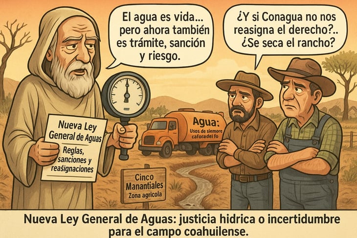 Caricatura editorial - ley de aguas, deja incógnitas y miedos