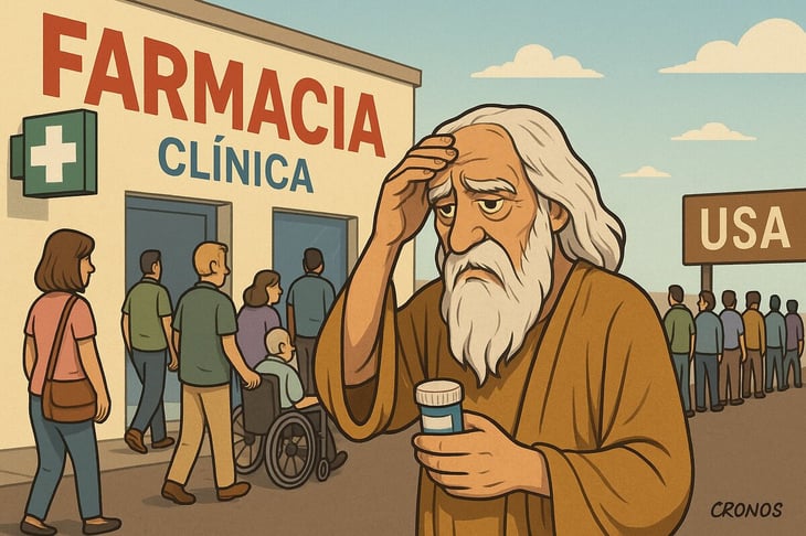 Caricatura editorial - Cruzar la frontera para curarse