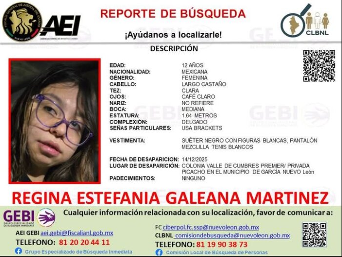 Desaparece menor de 12 años en García, Nuevo León