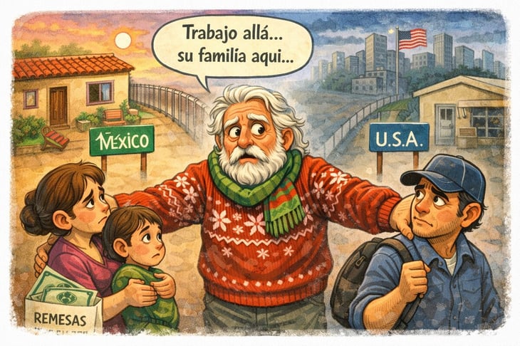 Caricatura editorial - Unidos por necesidad, separados por la frontera