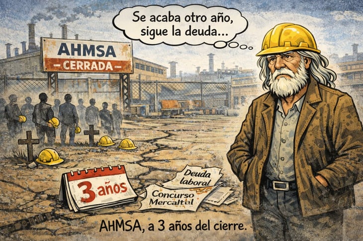 Caricatura editorial - AHMSA: el tiempo pasa, la deuda no