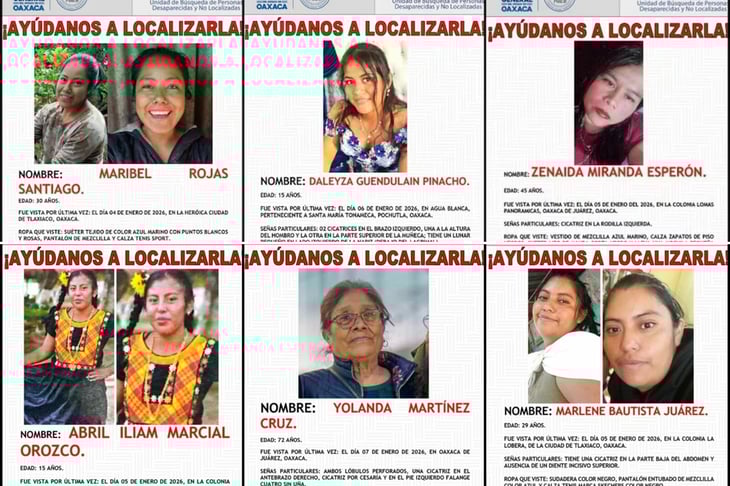 Suman seis mujeres desaparecidas en Oaxaca durante enero 2026