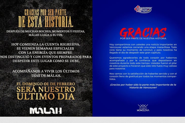 Golpe al comercio: dos cierres sacuden a Monclova, Malah y Vancouver Wings