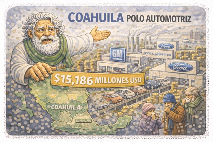 Caricatura editorial - Coahuila, gigante automotriz... con empleos en pausa