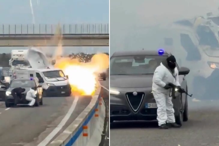 Asalto de película en Italia: explosivos, metralletas y fuego en plena carretera