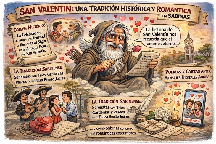 Caricatura editorial - Cronos revive la historia del amor en Sabinas