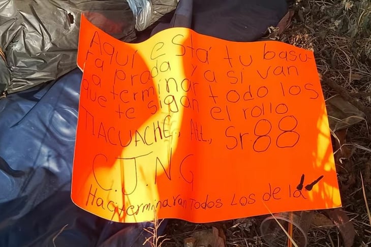 Abandonan restos humanos con mensaje firmado por CJNG en Tabasco