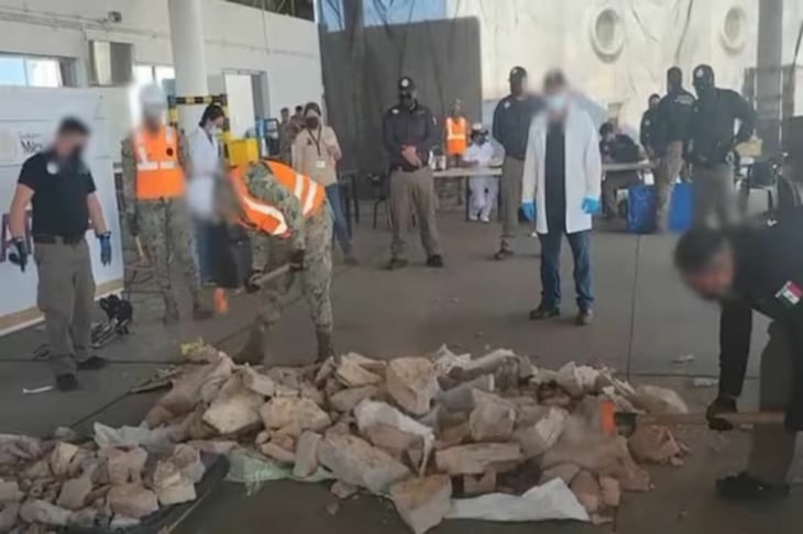 Incautan metanfetamina y cocaína ocultas en piedra laja en Veracruz