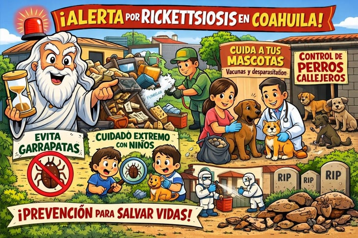 Caricatura editorial - Alerta sanitaria en Ciudad Frontera por muerte relacionada con rickettsia