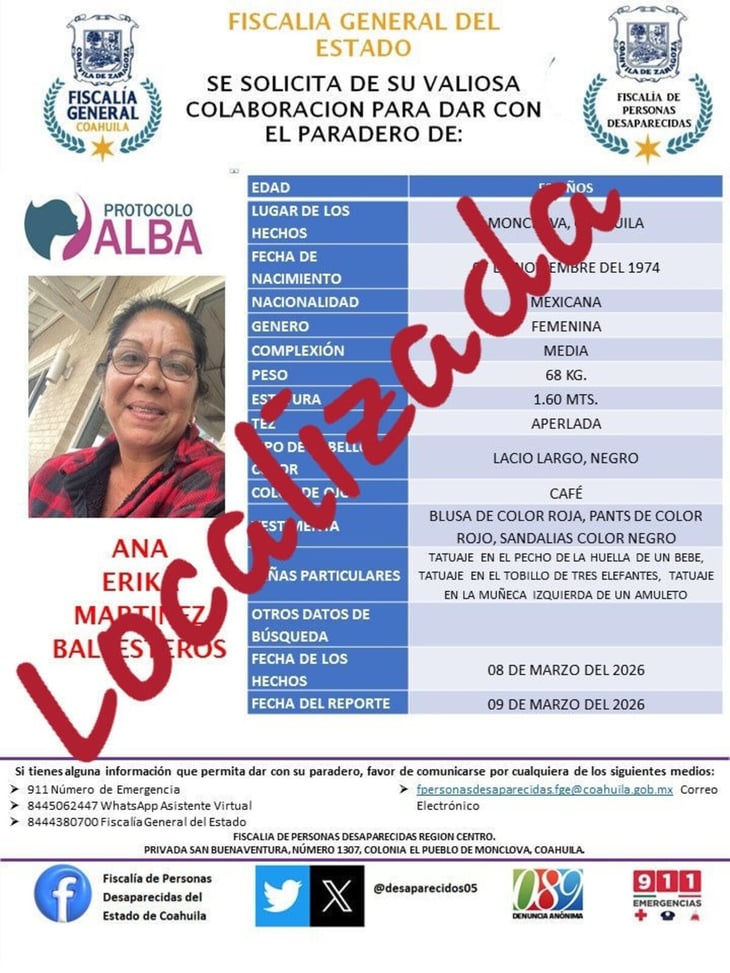 Localizan con vida a mujer reportada desaparecida