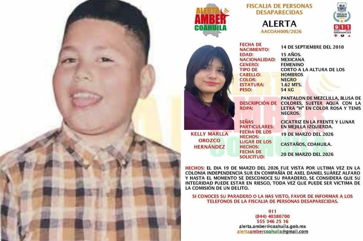 Niño desaparecido en Castaños es localizado, adolescente continúa desaparecida