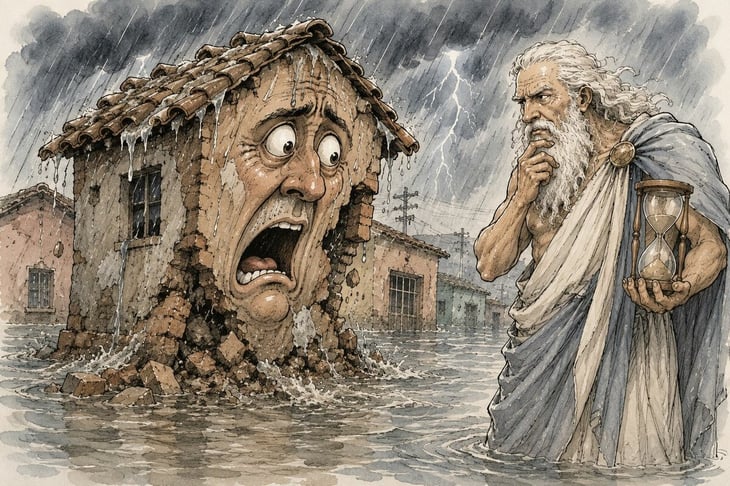 Caricatura editorial - Protección Civil vigila viviendas vulnerables
