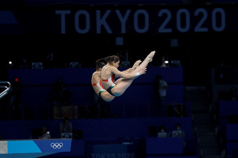 Agúndez y Orozco en la plataforma sincronizada en Tokio 2020