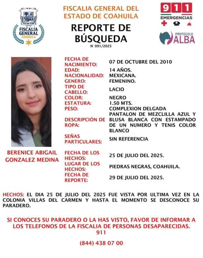 Buscan a menor de 14 años desaparecida desde el viernes en Villas del Carmen