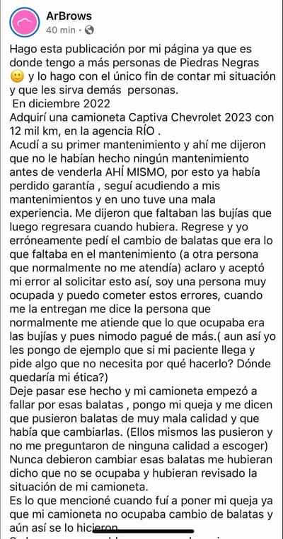 Ciudadana denuncia irregularidades en agencia Chevrolet de Piedras Negras
