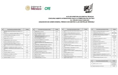 Empresas mineras de la región participan en licitación CFE de 12.5 millones de toneladas