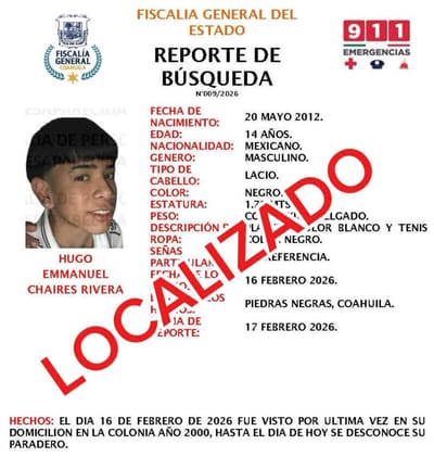 Localizan en Estados Unidos a menor reportado como desaparecido