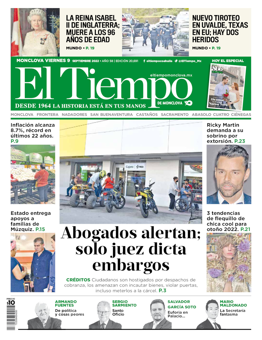 Archivo Periódico El Tiempo De Monclova Viernes 9 De Septiembre De 2022