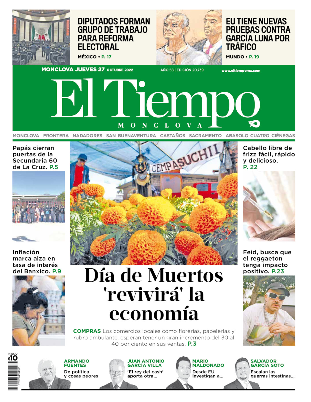 Archivo, Periódico El Tiempo De Monclova. Jueves 27 De Octubre De 2022