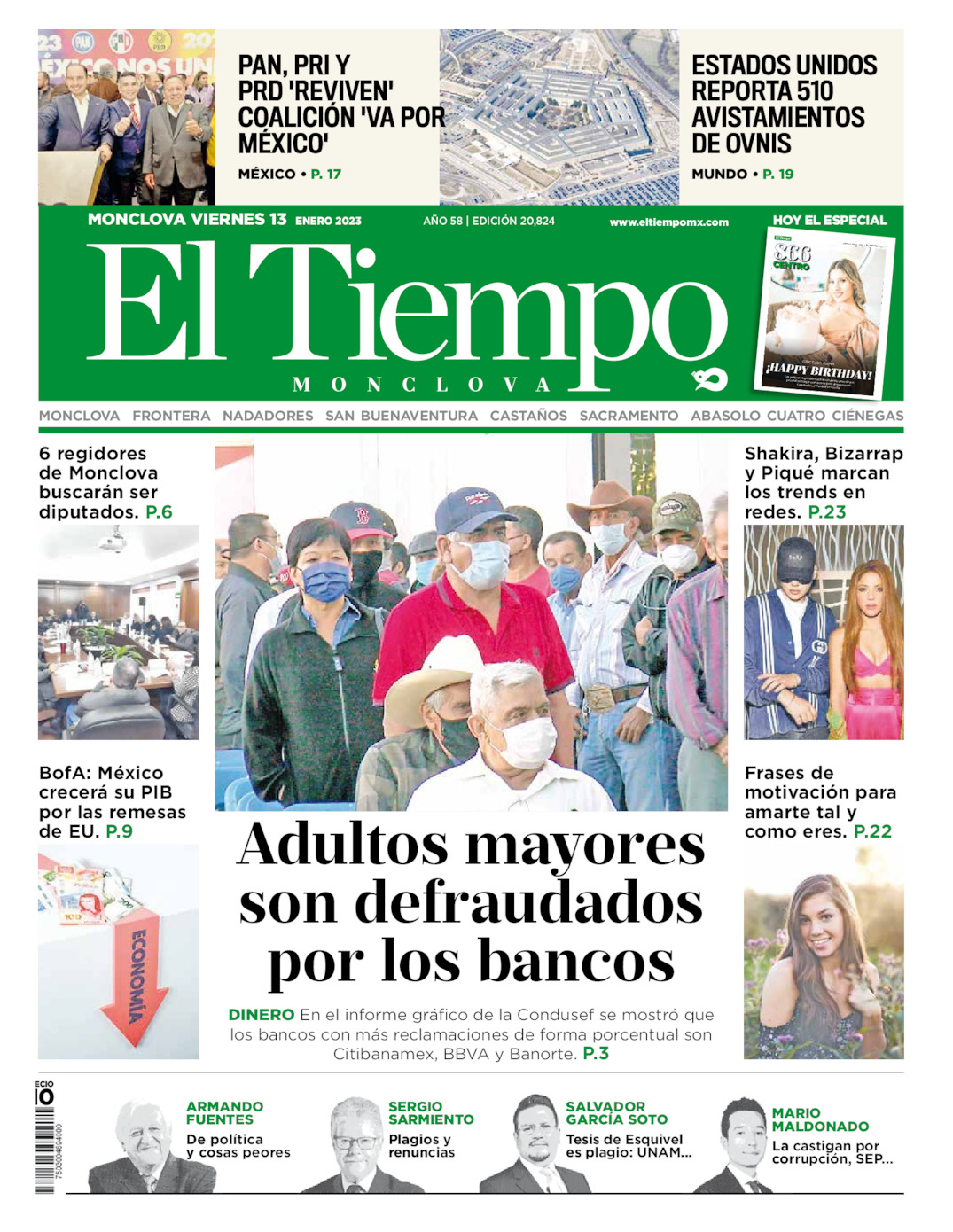 Archivo, Periódico El Tiempo De Monclova. Sábado 14 De Enero De 2023