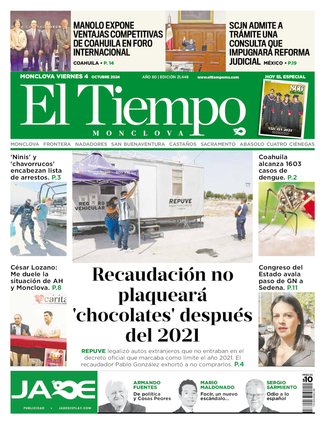 Edición impresa: Portada del viernes 04 de octubre de 2024, El Tiempo de <strong>Monclova</strong>