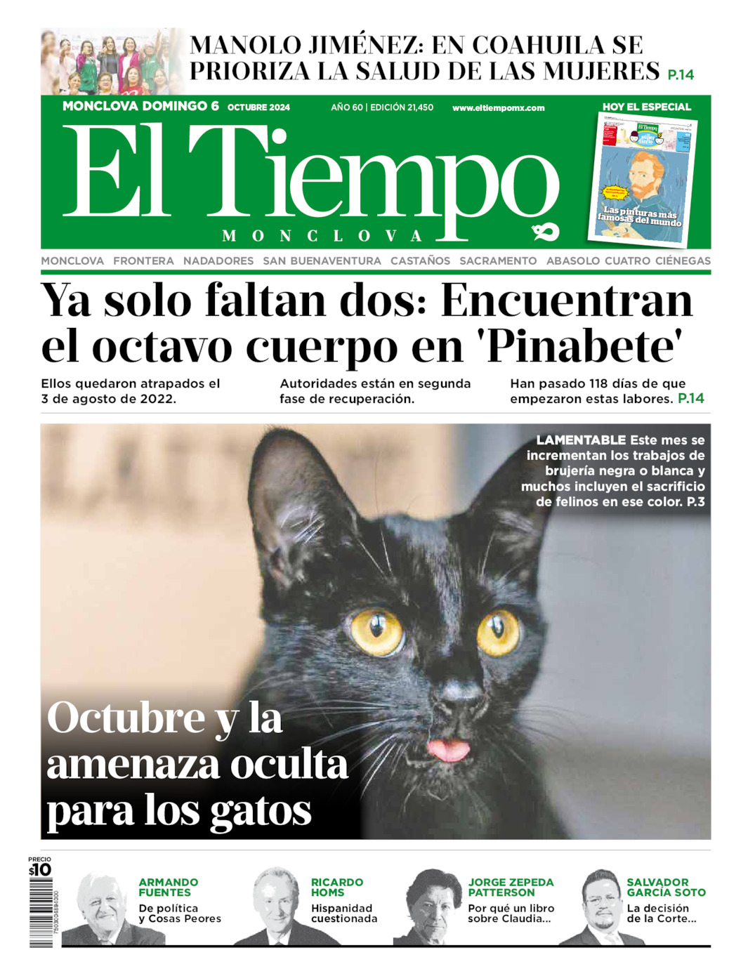 Edición impresa: Portada del domingo 06 de octubre de 2024, El Tiempo de <strong>Monclova</strong>