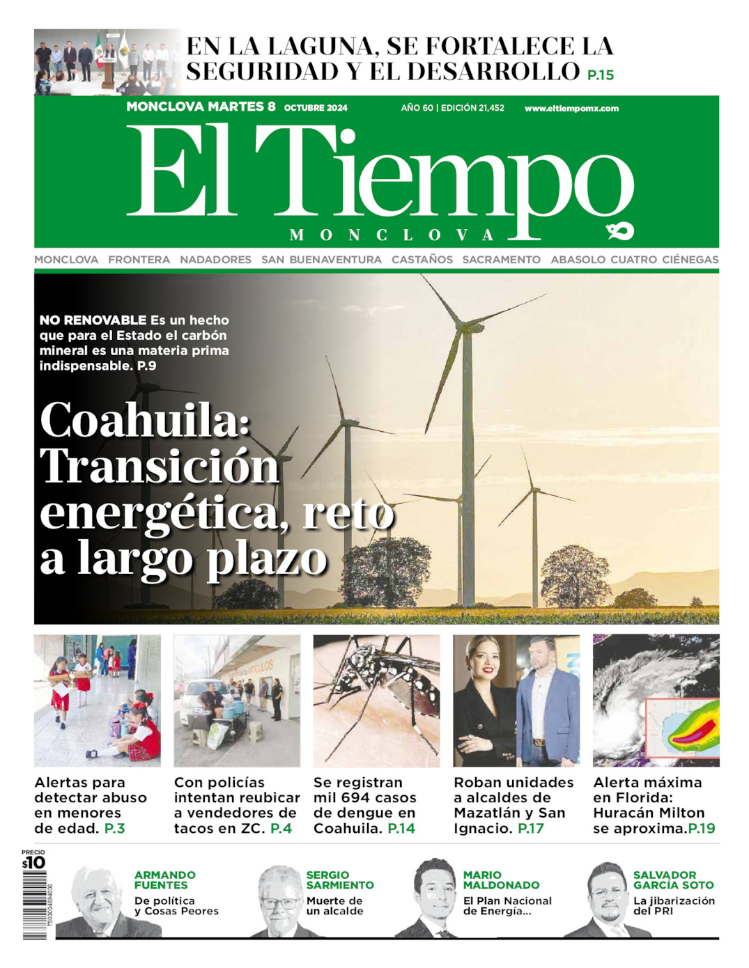 Edición impresa: Portada del martes 08 de octubre de 2024, El Tiempo de <strong>Monclova</strong>