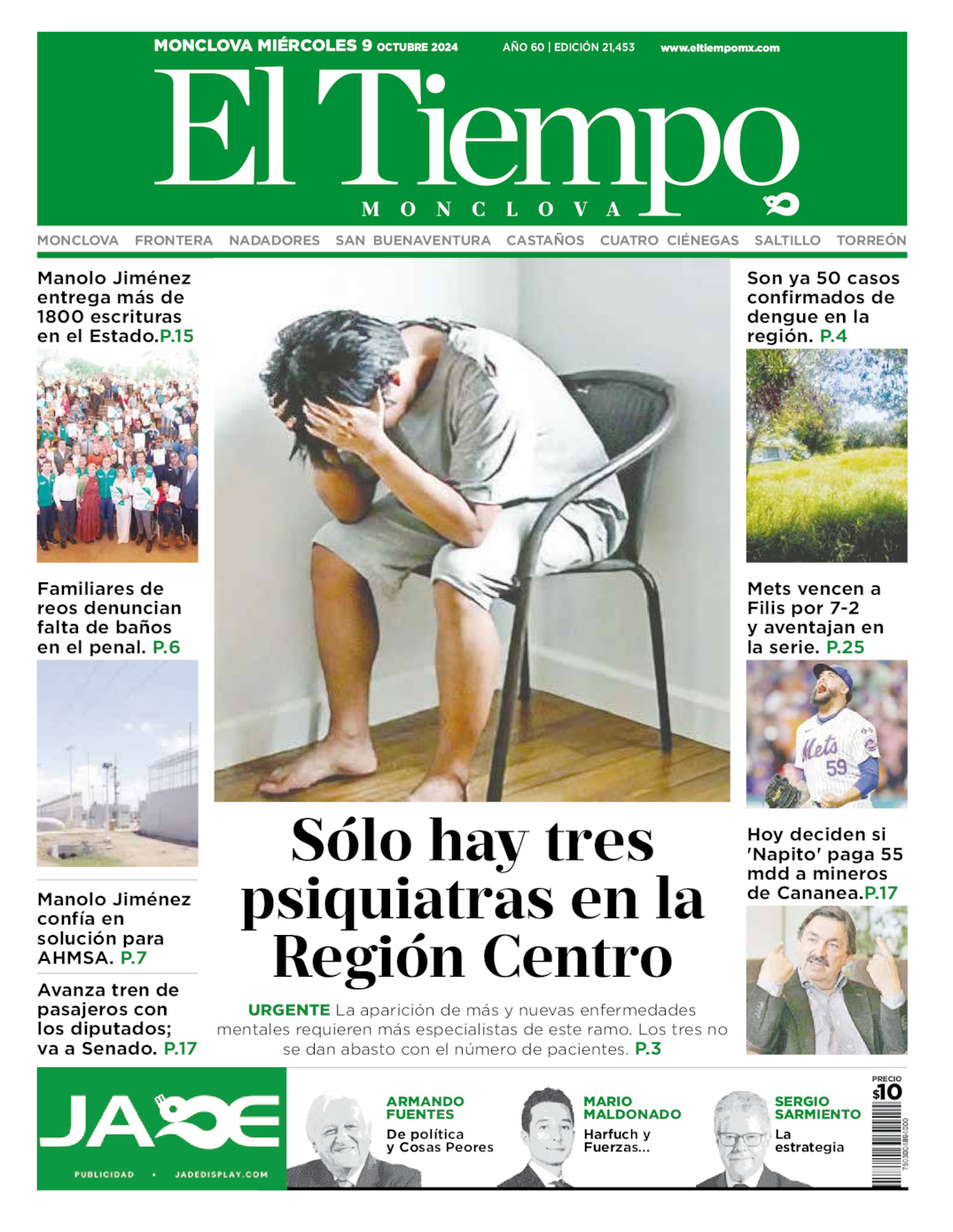 Edición impresa: Portada del miércoles 09 de octubre de 2024, El Tiempo de <strong>Monclova</strong>