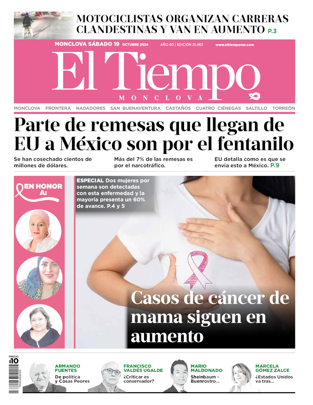 Edición impresa: Portada del sábado 19 de octubre de 2024, El Tiempo de <strong>Monclova</strong>