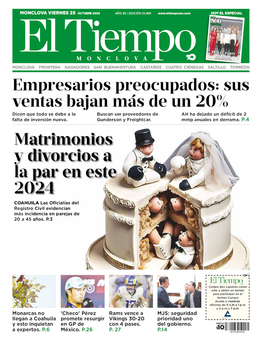 Edición impresa: Portada del viernes 25 de octubre de 2024, El Tiempo de <strong>Monclova</strong>