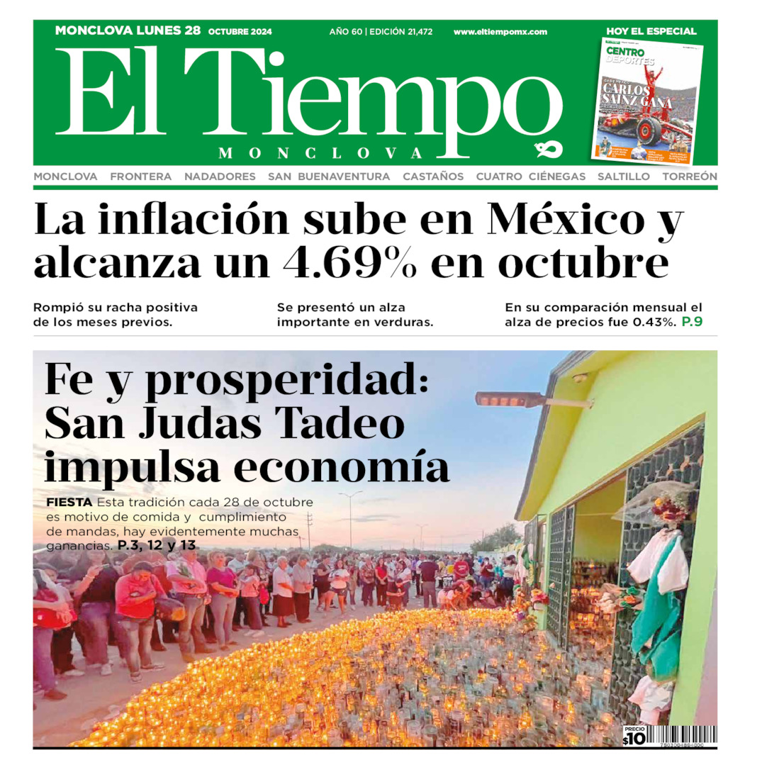 Edición impresa: Portada del lunes 28 de octubre de 2024, El Tiempo de <strong>Monclova</strong>