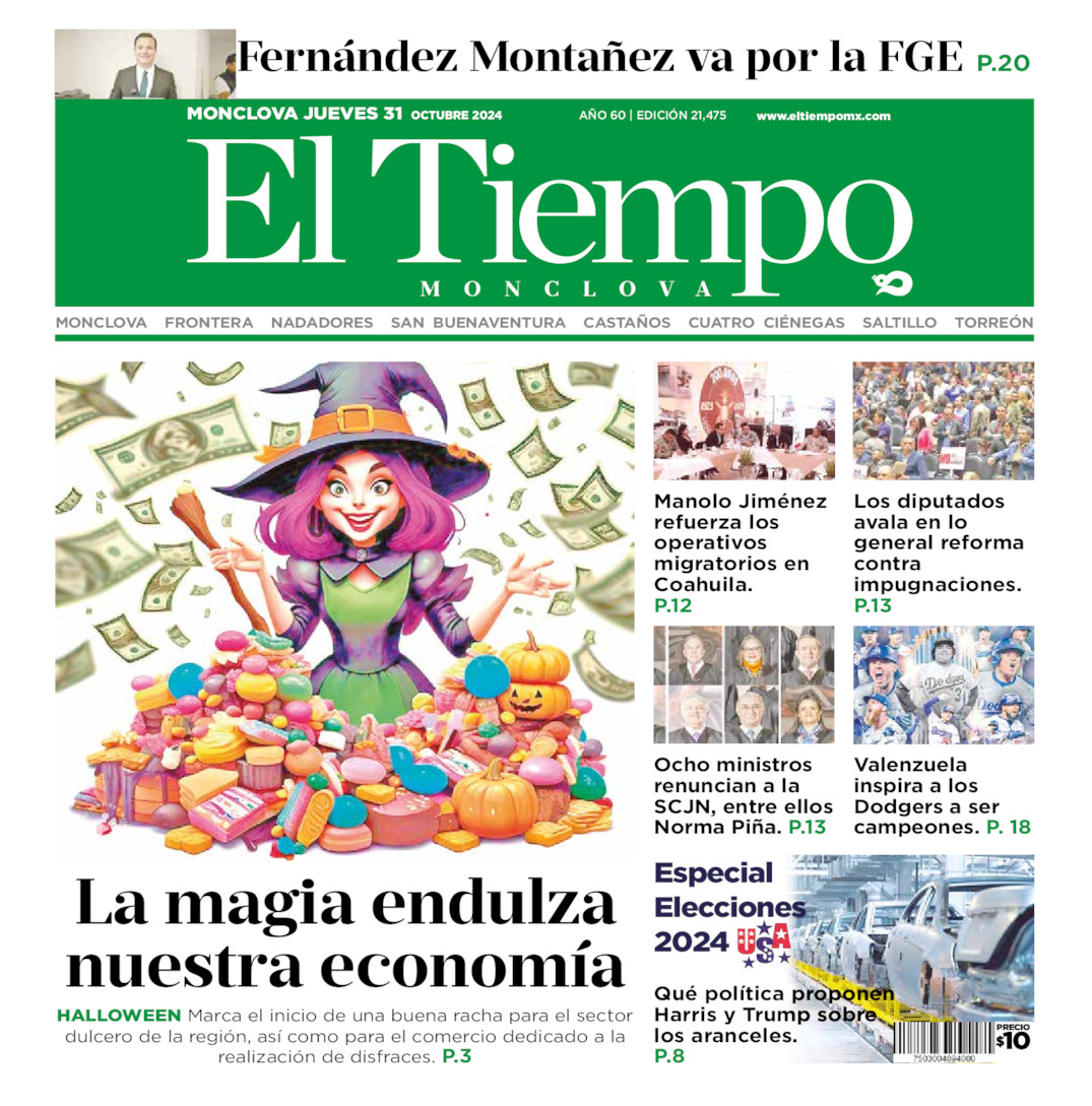 Edición impresa: Portada del jueves 31 de octubre de 2024, El Tiempo de <strong>Monclova</strong>