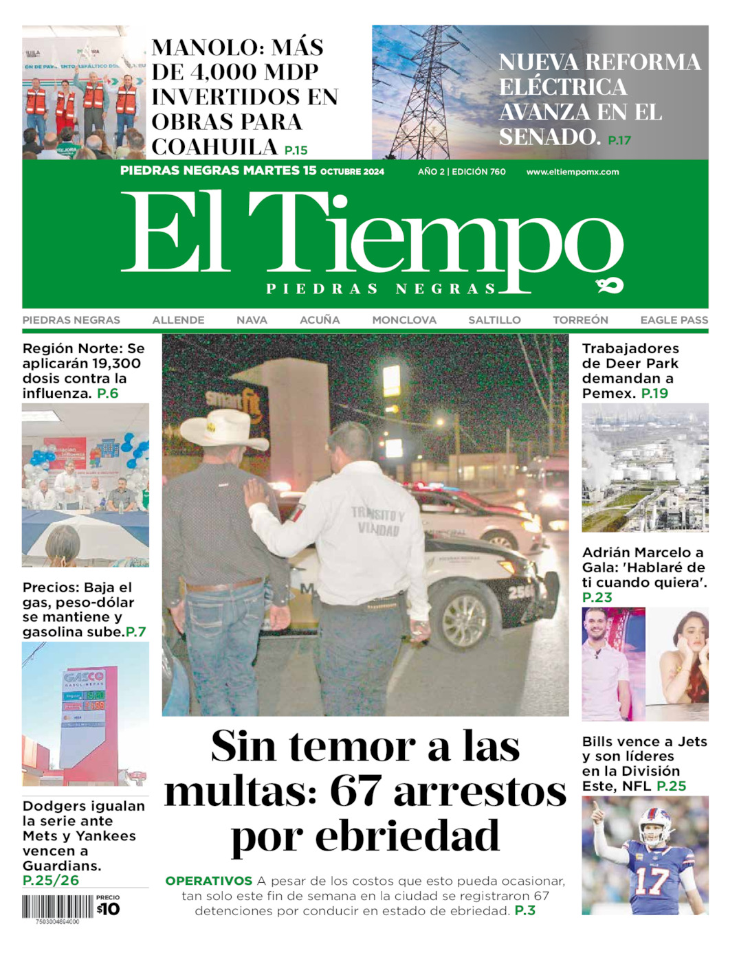 Edición impresa: Portada del martes 15 de octubre de 2024, El Tiempo de <strong>Piedras Negras</strong>