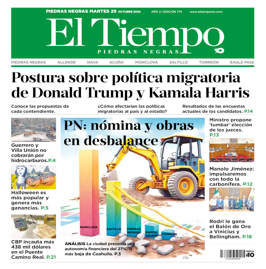 Edición impresa: Portada del martes 29 de octubre de 2024, El Tiempo de <strong>Piedras Negras</strong>