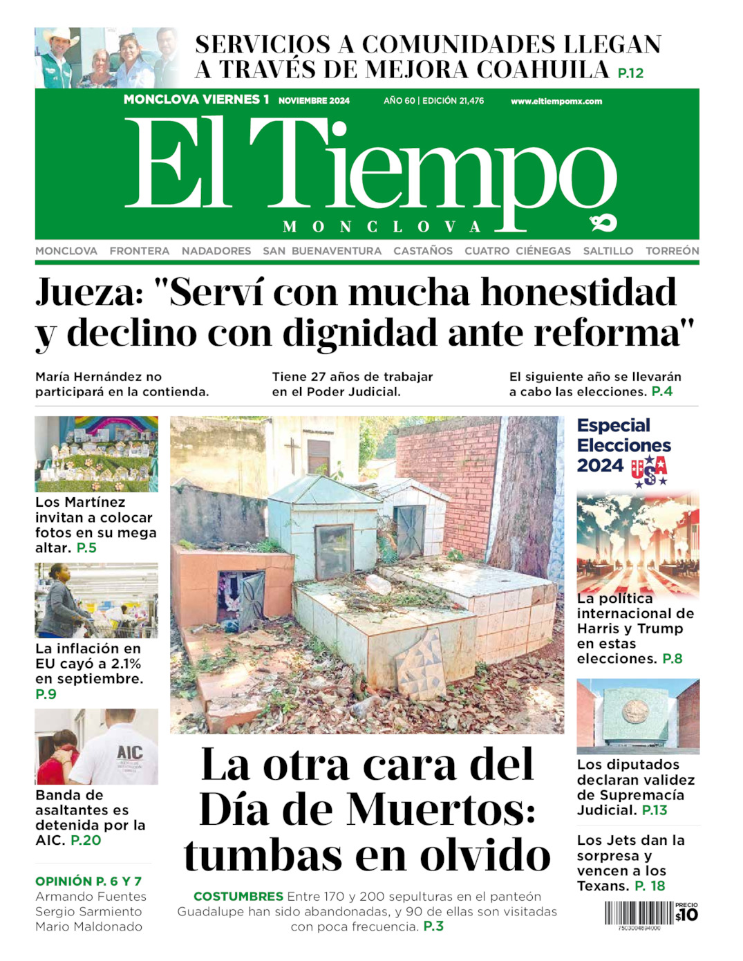 Edición impresa: Portada del viernes 01 de noviembre de 2024, El Tiempo de <strong>Monclova</strong>