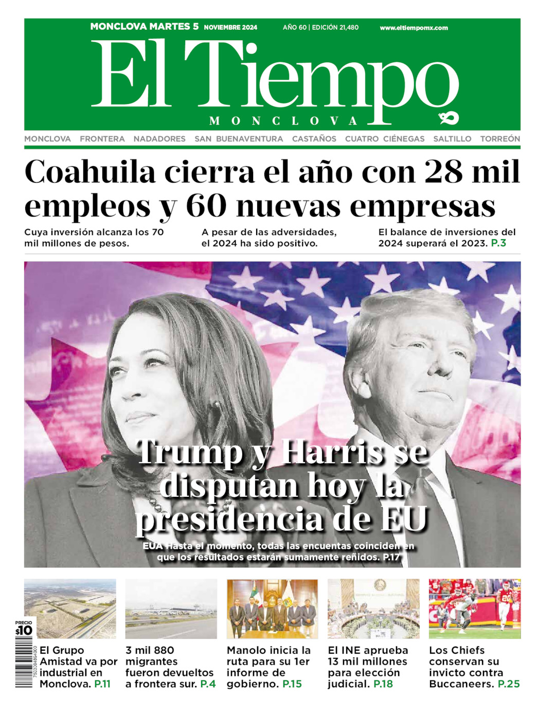 Edición impresa: Portada del martes 05 de noviembre de 2024, El Tiempo de <strong>Monclova</strong>