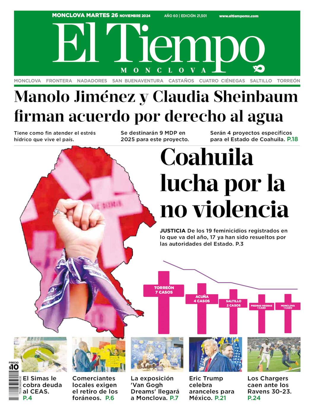 Edición impresa: Portada del martes 26 de noviembre de 2024, El Tiempo de <strong>Monclova</strong>