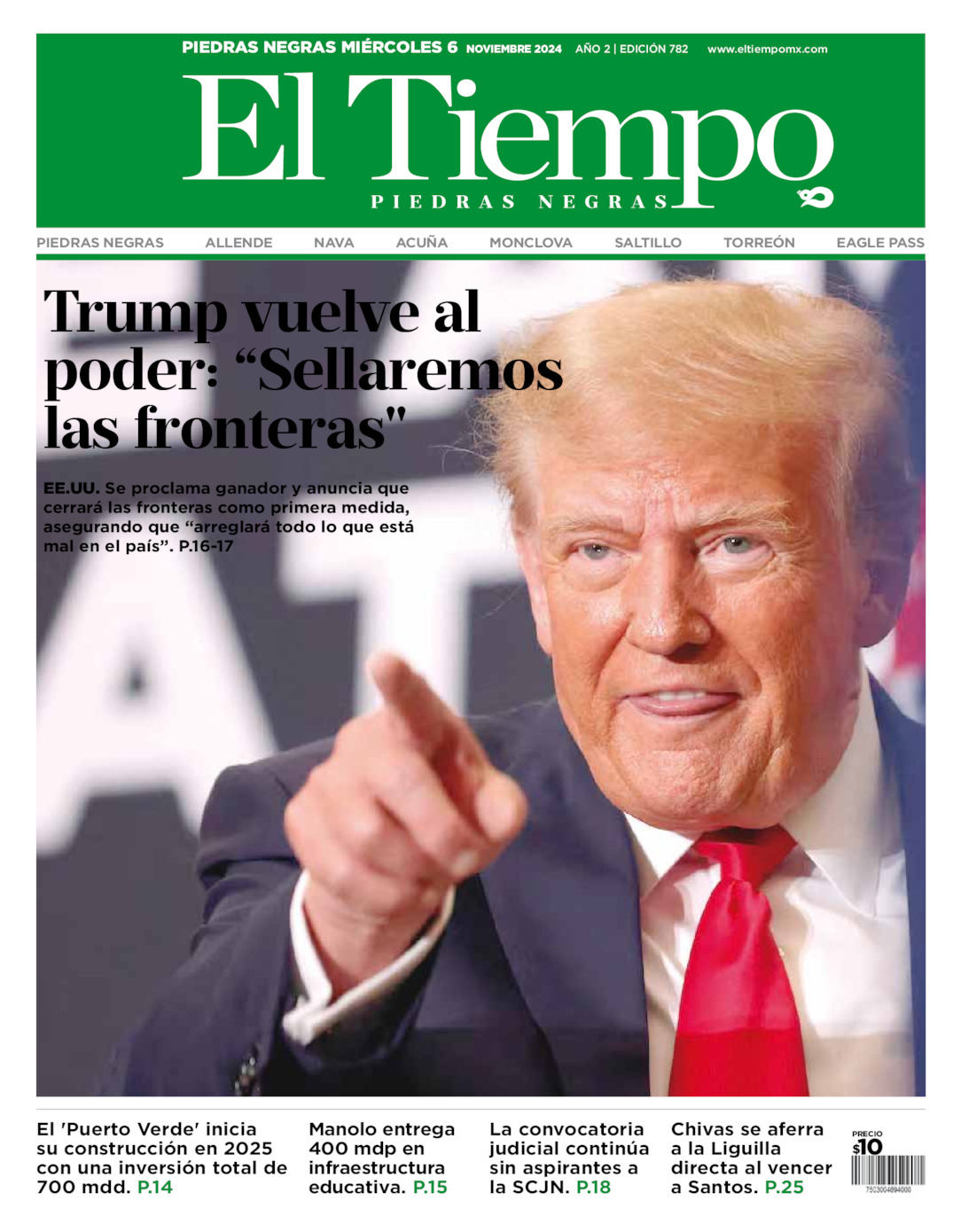 Edición impresa: Portada del miércoles 06 de noviembre de 2024, El Tiempo de <strong>Piedras Negras</strong>