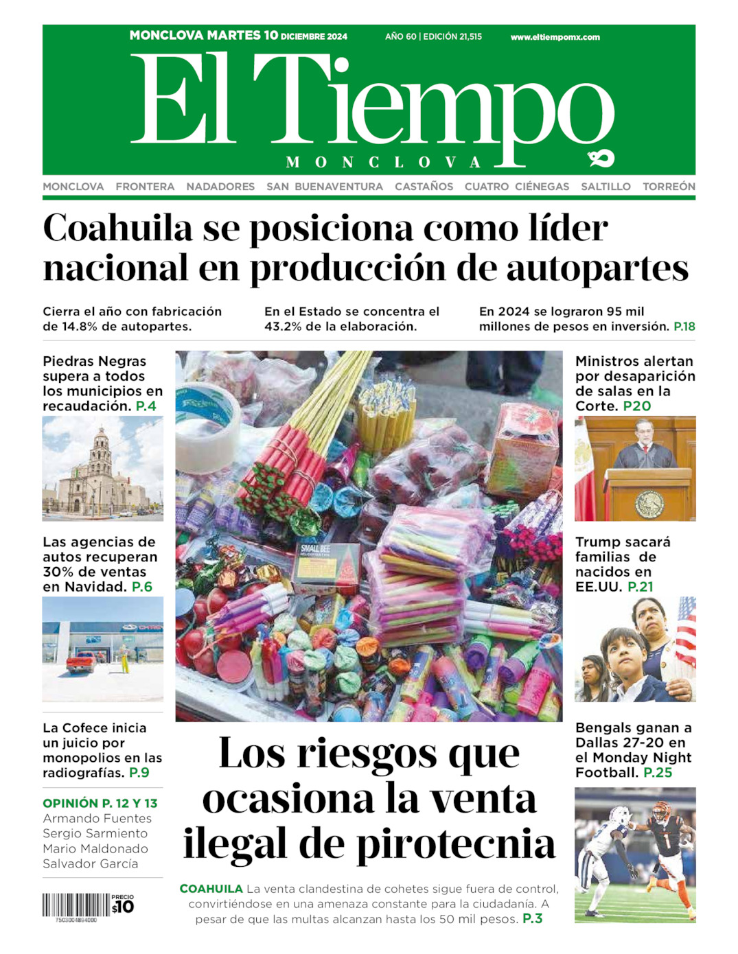 Edición impresa: Portada del martes 10 de diciembre de 2024, El Tiempo de <strong>Monclova</strong>