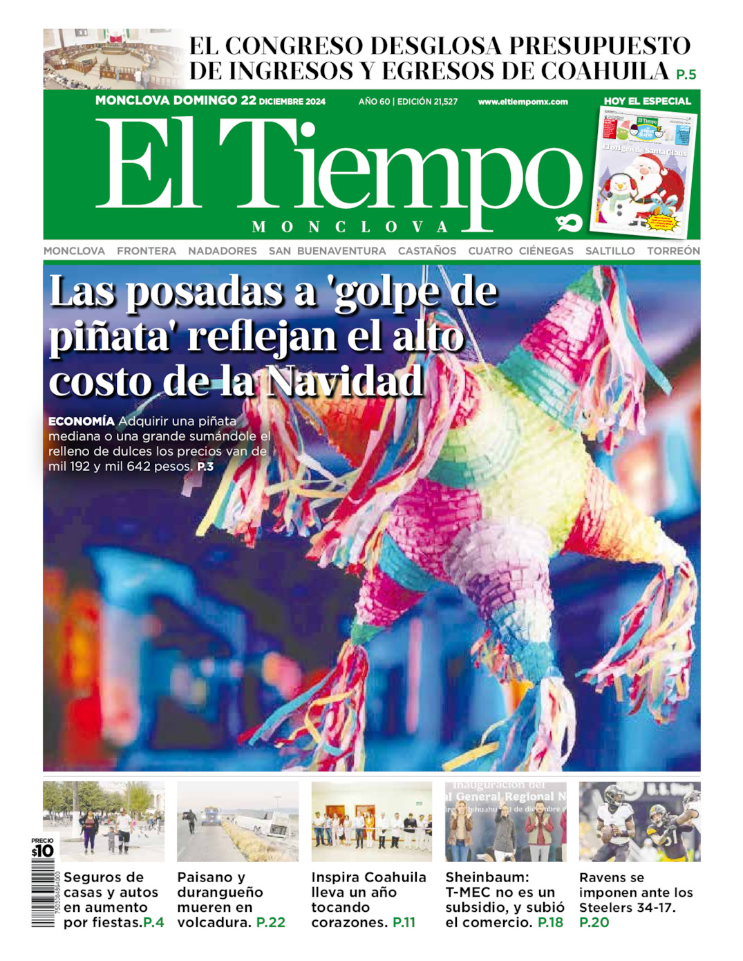 Edición impresa: Portada del domingo 22 de diciembre de 2024, El Tiempo de <strong>Monclova</strong>