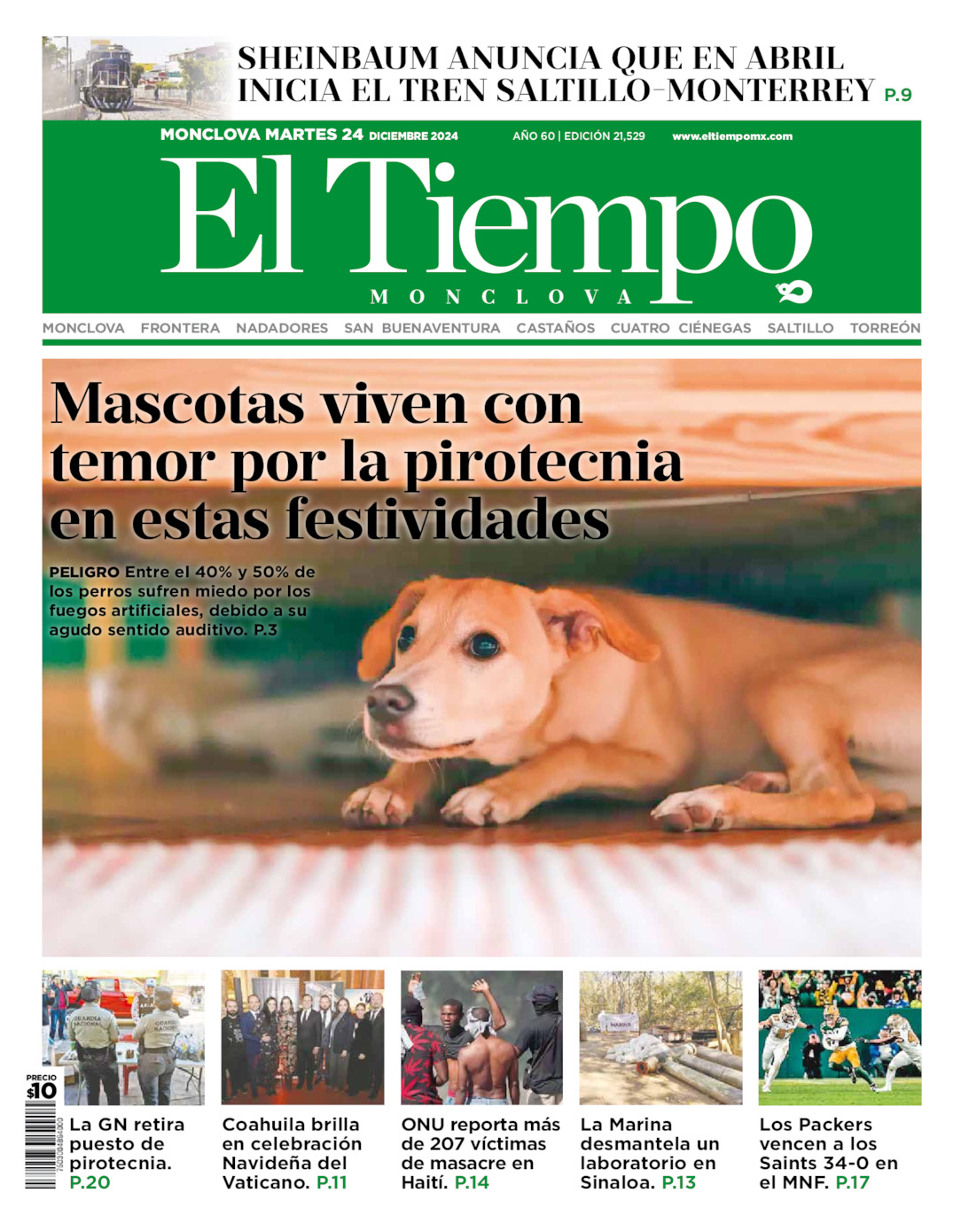 Edición impresa: Portada del martes 24 de diciembre de 2024, El Tiempo de <strong>Monclova</strong>