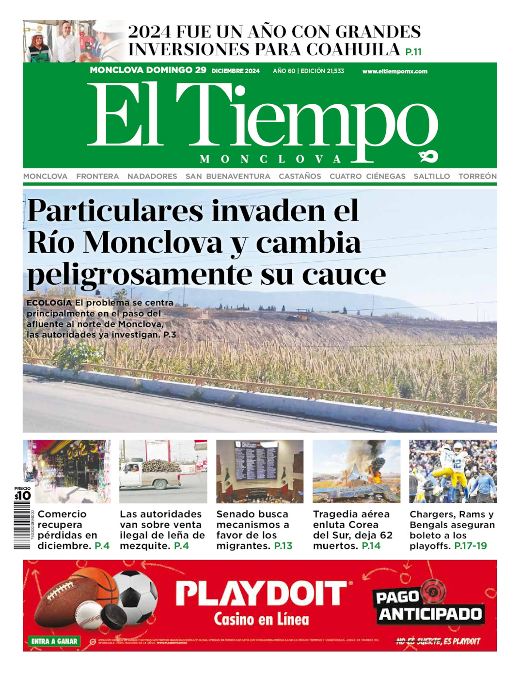 Edición impresa: Portada del domingo 29 de diciembre de 2024, El Tiempo de <strong>Monclova</strong>