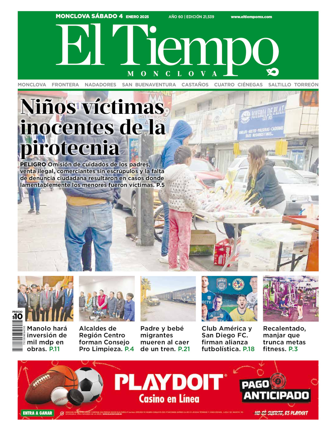 Edición impresa: Portada del sábado 04 de enero de 2025, El Tiempo de <strong>Monclova</strong>